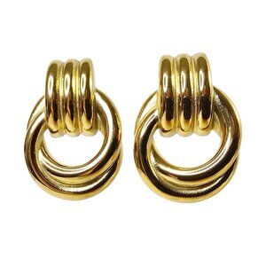 Round Rope Spiral‎ Stud Statement Earrings 18K PVD Gold Stainless Steel